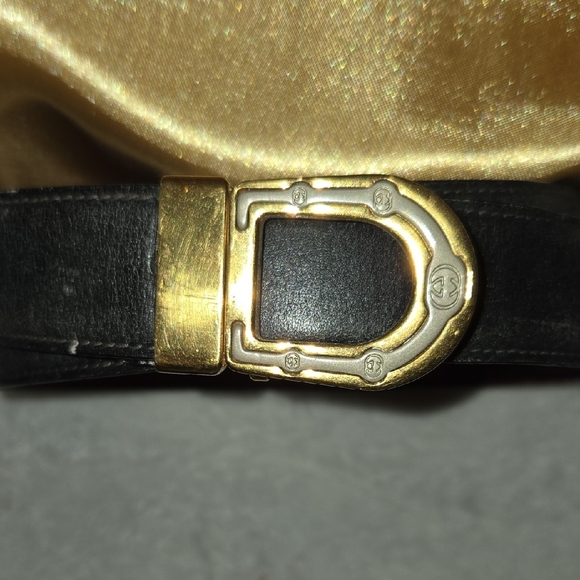 Gucci Two Way Gold Buckle Black/Brown Leather Belt 32" - Picture 1 of 8